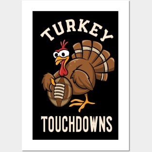 Turkey and Touchdowns Football Thanksgiving Posters and Art
